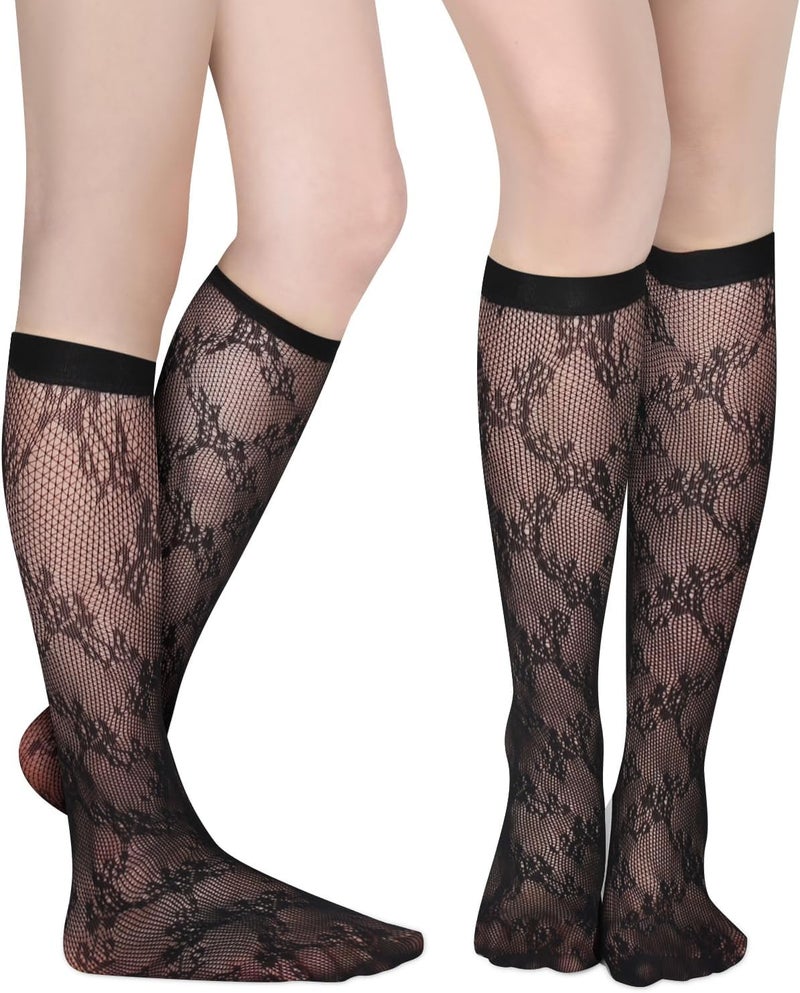 Benefeet Sox Womens Fishnet Knee High Socks White Black Lace Mesh Sexy Stockings Hollow Out Sheer Tube Calf Sock - Image 2